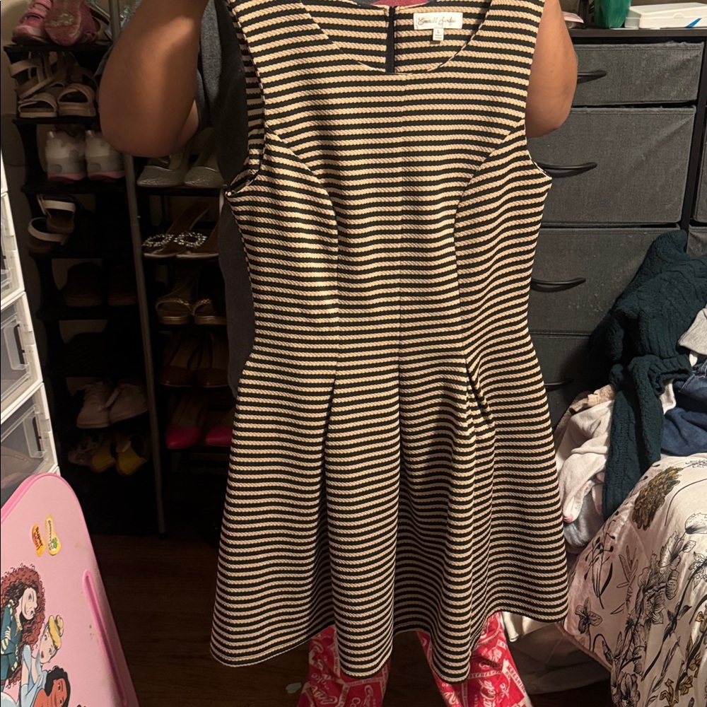 Emerald Sundae Black and Tan Striped Dress